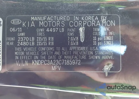 2012 Kia Sportage Ex from USA, damaged, VIN KNDPC3A23C7185972